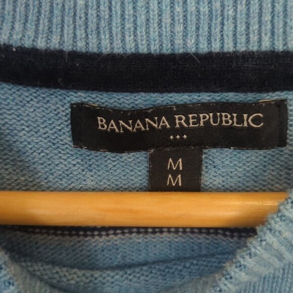 Men's Banana Republic Cotton Blend Light Blue Striped Crewneck Sweater - M - Picture 3 of 5